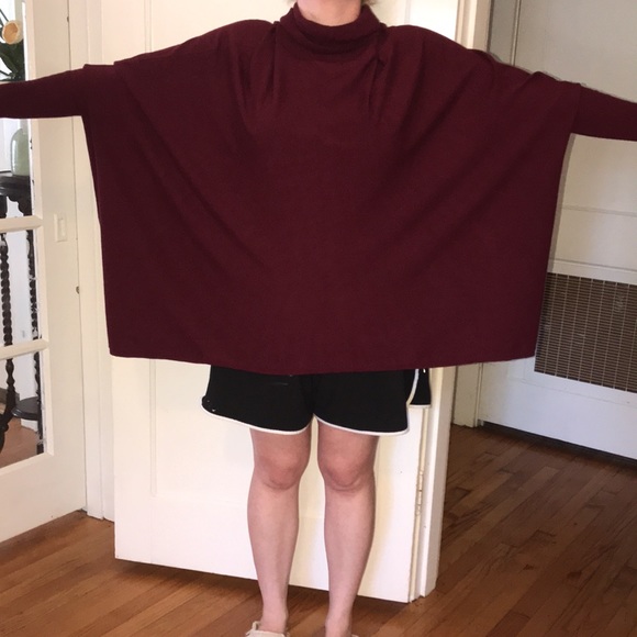Alfani Burgundy Poncho Sweater Turtleneck Top - Picture 2 of 12